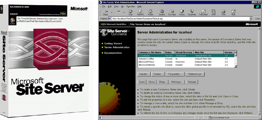 Microsoft Site Server Box Cover and Interface (1998)